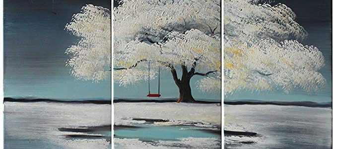 Ode-Rin Art Christmas Gift the World of Silver Snow White Covered Branches Ground Abstract Wall Art Hand Painted Oil Paintings Canvas Fine Art work Paintings Wood Framed Ready to Hang Wall Deco Review