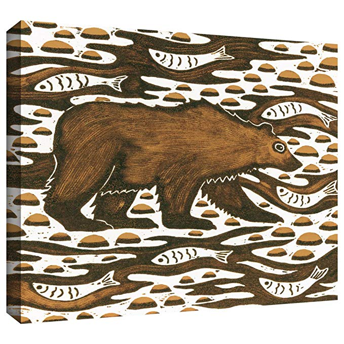 ArtWall Nat Morley 'Fishing Bear' Gallery Wrapped Canvas Artwork, 24 by 32-Inch