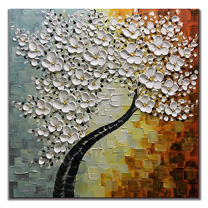 V-inspire Abstract Paintings, 32x32 Inch 3D Abstract Paintings White Maple Tree Oil Hand Painting On Canvas Wood Inside Framed Ready to Hang Wall Decoration for Living Room Bed Room