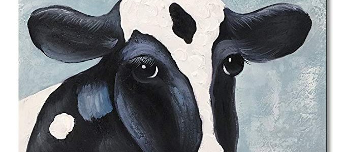 UAC WALL ARTS Hand Painted Oil Painting Animal Funny Artwork Modern Cow Oil Paintings for Home Decor Gift for Father’s Day Review