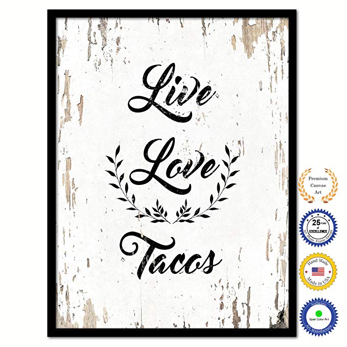 Spot Color Art Live Love Tacos Office Framed Canvas Art, 22