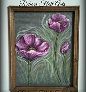 Recycled old window screen hand painted ” Poppies”, flowers, flower art, summer, spring, unique, handmade, hand painted, original Review