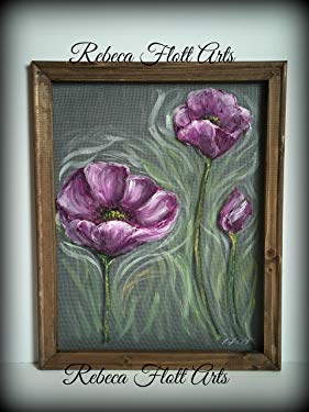 Recycled old window screen hand painted 