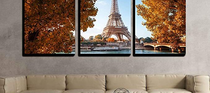 wall26 – 3 Piece Canvas Wall Art – Seine in Paris with Eiffel Tower in Autumn Time – Modern Home Decor Stretched and Framed Ready to Hang – 24″x36″x3 Panels Review