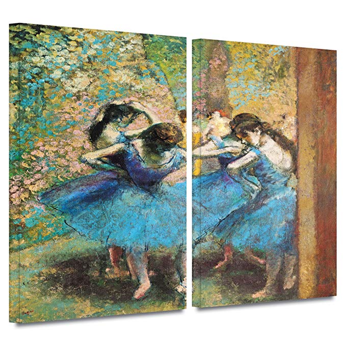 ArtWall Edgar Degas 'Dancers in Blue' 2-Piece Gallery Wrapped Canvas Artwork, 24 by 36-Inch