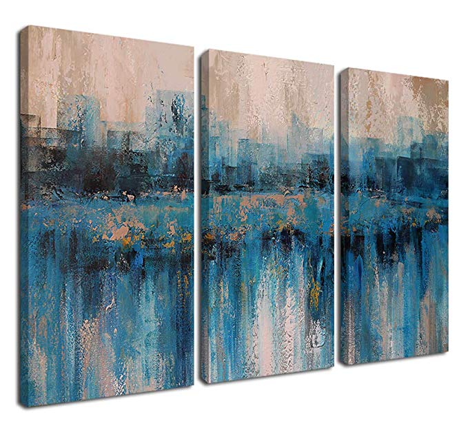 Canvas Wall Art Prints Abstract Textured Cityscape Painting Artwork ...